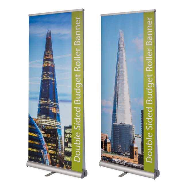 Front and back of next day Double sided budget roller banners