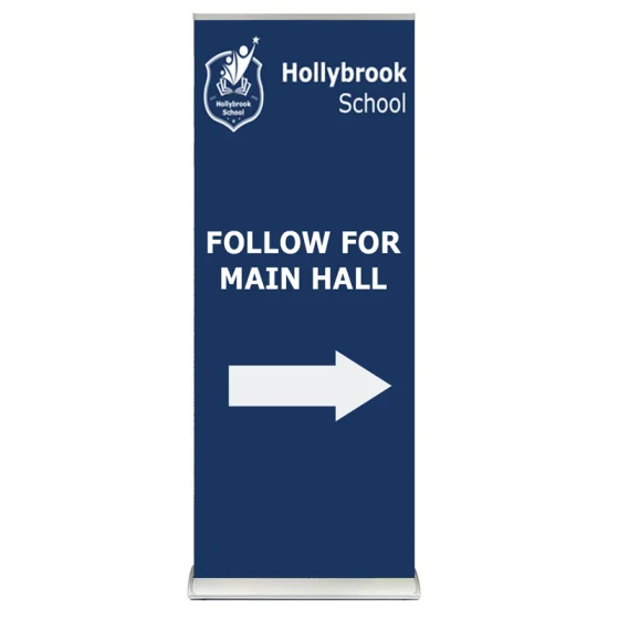 Premium Directional roller banner directing to main school hall