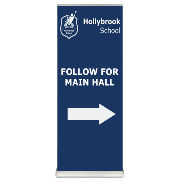 Direction school pull up banner directing to main school hall